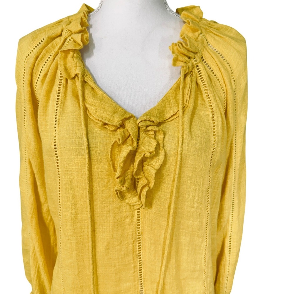 Sundance Golden Yellow Ruffle Tassel Peasant Blouse Size Small Boho Casual GUC - Picture 9 of 13